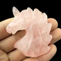 2 "แกะสลักสีชมพู Rose Quartz Unicorn Skull Natural Quartz Crystal Skull Healing