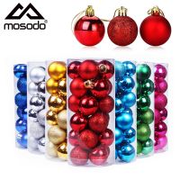 Mosodo 24pcs/set Christmas Tree Ornament Glitter Xmas Red Balls Party Hanging Ball Decoration for Holiday New Year Home 8 Colors