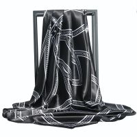 【LZ】▬☾  2022 lenço de seda lenço preto xale feminino 90x90 faixa de cabelo cachecóis foulard hijab bandana cheveux luxe