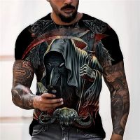 เสื้อยืดพิมพ์ตาย Mens Skull Horror Style เสื้อยืดฤดูร้อนเฮฟวีเมทัลร็อคแขนสั้น 2023 บุคลิกภาพผู้ชายถนน XS-5XL