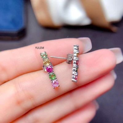 YULEM Fashion Style Luxury Natural Tourmaline Earrings Real 925 Sterling Silver Stud Earrings for Women Beach Travel