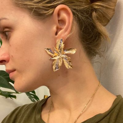 EN Vintage Gold Color Big Flower Stud Earrings for Women Fashion Metal Stereo Pendientes Earrings Party Jewelry Gift