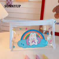 SUNNYUP การ์ตูนสัตว์พีวีซีโปร่งใสความจุขนาดใหญ่กระเป๋าดินสอน่ารักกระเป๋าแบบพกพากรณีดินสอกันน้ำโรงเรียนสำนักงาน Supplie