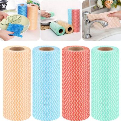 1 Roll Non- Fabric Washing Cleaning Cloth Towels Kitchen Towel Striped Practical Rags Wiping Souring Pad