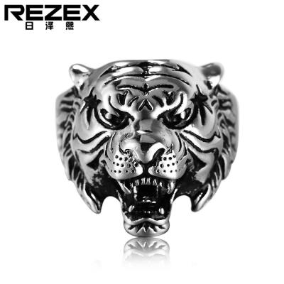 REZEX เครื่องประดับจิวเวอรี่เหล็กไทเทเนียมผู้ชายแหวนหัวเสือ