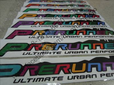 สติ๊กเกอร์งานตัดคอมพิวเตอร์ สำหรับติดแก้มท้ายรถ TOYOTA HILUX VIGO คำว่า PRERUNNER ULTIMATE URBAN PERFORMANCE ติดรถ sticker โตโยต้า วีโก้ หลายสี