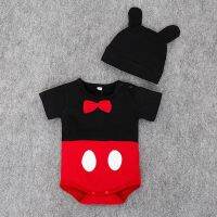 2Pcsset New Baby Boys Gilrs Cute Mickey Romper Cotton Jumpsuit+Hat