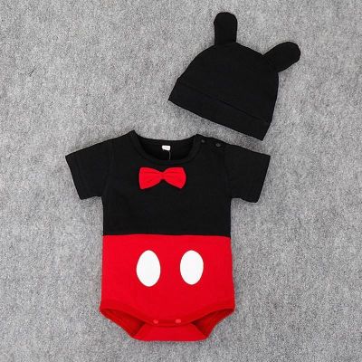 2Pcsset New Baby Boys Gilrs Cute Mickey Romper Cotton Jumpsuit+Hat