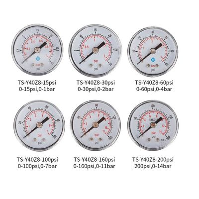 เครื่องวัดความดันตามแนวแกน15/30/60/100/160/200/300Psi มาตรวัดน้ำมาตรวัดอากาศความดันน้ำมัน40มม. เครื่องวัดไฮดรอลิก