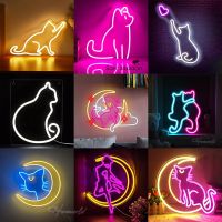Moon Cat Neon Sign Light Custom LED Animal Beauty Business Logo Night Lamp Decor Bedroom Wall Shop Childrens Gift Party Night Lights