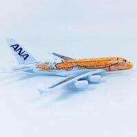 โมเดลเครื่องบิน1/500ขนาด14ซม.,A380 380แบบญี่ปุ่น ANA สายการบินเต่าสีส้มเครื่องบินจำลองคาล่าเครื่องบินจัดแสดงของตกแต่ง