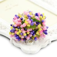 【cw】12pcs mini Bud Stamens Family Garden Handmade Artificial Bouquet Wedding Merry Christmas Decoration DIY Pearl Craft Fake Flowers ！