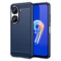 (PANG TECH)สำหรับ Asus Zenfone 9คาร์บอนไฟเบอร์เนื้อลายขนแปรงเคส TPU (สีดำ)