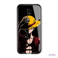 เคสมือถือเคสโทรศัพท์เคส Samsung Galaxy J7 Pro/J7 2017/J730 เคสโทรศัพท์หรูหรา Soft EDGE อะนิเมะ OnePiece Luffy Glossy ปลอกกระจกเทมเปอร์กันกระแทกฝาหลังกรณี