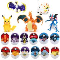 ของขวัญโมเดล Pokeball Pocket Monster ของแท้จากภาพอนิเมะของเล่นผิดรูปแท้ตัวเลขโปเกมอน Pikachu Charizard Greninja