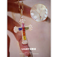 LIGHT &amp; Z พลอยสามสีลูกกวาดกากบาทสีรุ้งสำหรับจี้อัญมณีทัวร์มาลีนติดเพชรทั้งเส้นหรูหราสร้อยคอพร้อมจี้แฟชั่นผู้หญิง