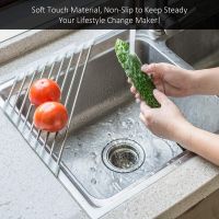 ETXRoll Up Triangle Dish Drying Rack for Sink Corner Over the Sink Caddy Sponge Holder Foldable Stainless Steel Drainer
