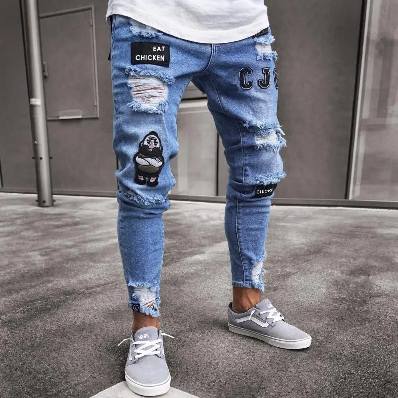 2022 Men Stylish Ripped Jeans Pants Biker Slim Straight Hip Hop Frayed Denim  Trousers New Fashion Skinny Jeans Men European Size | Lazada Singapore
