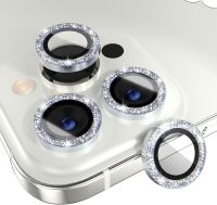 [3 + 1] สำหรับ iPhone 13 Pro/ iPhone 13 Pro Max ฟิล์มกระจกนิรภัย9H ป้องกันหน้าจอเลนส์กล้องถ่ายรูปกรอบโลหะอุปกรณ์ประดับตกแต่ง (สีเงินแวววาว)