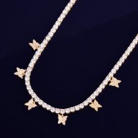 With Butterfly Pendant 4mm 1 Row Tennis Chain Gold Color Necklace Women Fashion Jewelry Link Adjustable