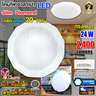 (ชุด20หลอด) โคมไฟซาลาเปา โคมไฟติดเพดาน V-Light LED 24W 24 วัตต์ แสงสีขาว (ลายเพชร)