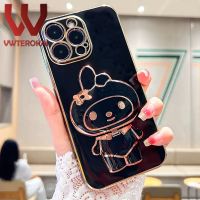 เคสมือจับสำหรับโทรศัพท์มือถือขาตั้งกระจกเมคอัพเมโลดี้ตัวการ์ตูน3D น่ารักสำหรับ VIVO Y36 Y78 + Y21 Y21S Y33S Y21A Y21T Y33T Y35 Y16 Y02 Y02S Y22 Y91C ฝาครอบหลังซิลิโคนนุ่มชุบทอง