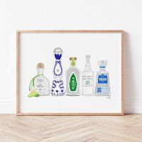 Tequila Bottles Wall Art  Poster Art Print  Illustration  Dorm Room Decor  Made in USA  Bar Decor  Cheers  Booze  Gallery Grade  Poster  Lime  Alcohol  Agave  Unframed (12x16)