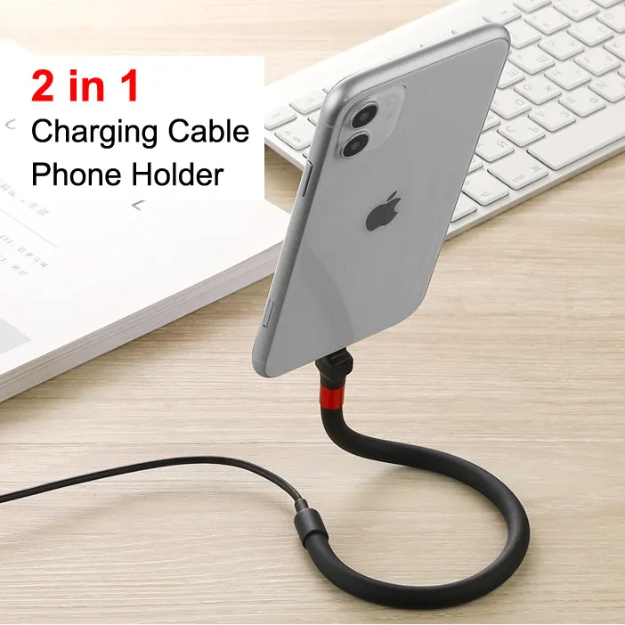 Ananiver cúbico pared Innovative 2 in 1 Multifunctional Flexible Phone Holder Phone Charging  Cable Cord Lazy Bracket Stand Up