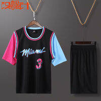 Miamis เสื้อเจอร์ซีย์สำหรับเล่นเกม Jersey Basket แขนสั้นของเด็กหญิงเด็กชาย NO.3เครื่องแบบทีม