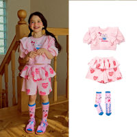 「สินค้าลิขสิทธิ์แท้」Iris kids IKS061-IKP061-IKS076 Cat pink crop top - pant - sock เสื้อผ้าเด็ก เสื้อ  กางเกง ถุงเท้า