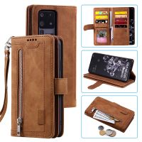 ﹉☍✷ A71 A51 9 Card Slots PU Leather Case for Samsung S21 Plus Magnetic Flip Case for Samsung S21 S20 S10 S9 S8 Zipper Wallet Cover