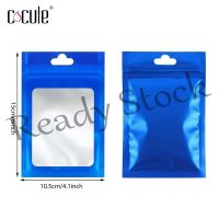 【hot sale】 ❐ B41 50/100pcs Blue Gift Package Bag Matte Aluminum Foil Pouches Plastic Bags with Hang Hole