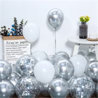 15pcs White Silver Confetti Happy Birthday Wedding Party Decoration Globos Pearl White Air Helium Baby Shower Background Balloon Balloons