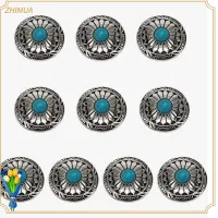 ZHIMUA 10Pcs โลหะผสมและสีฟ้าครามสังเคราะห์ ปุ่มสกรูด้านหลัง เส้นผ่านศูนย์กลาง1.18in(30มม.) 0.41 ~ 0.43in(10.3 ~ 10.8มม.) หนา หัวเข็มขัดสำหรับเปลี่ยนลายดอกเดซี่ แข็งแรงและทนทาน หัวเข็มขัดสีฟ้าครามดอกทานตะวัน กระเป๋าเงิน DIY