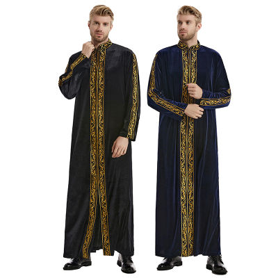 เสื้อผ้าอิสลาม Jubba Thobe ผ้ากำมะหยี่ Kaftan Thoub Jubah Saudi อาหรับ 816