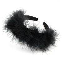 ☜✇ Fashion New Black Band Headwear Headdress Statement Head Hoop Headbands 2021 Festival Fluffy Plush Feather Hairbands for Women