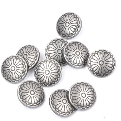 10Pcs/lot 23mm Antique Silver Vintage Flower Engraved Shank Button Metal Round Buttons For DIY Clothing Jean Craft Accessories