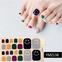 22tips Pure Color Toe Nail Stickers Smile Pattern Summer Style Polish Toe Nail Wraps Waterproof Manicure Kids Feet Decorations