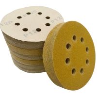 ◇㍿ 10PCS Yellow Sandpaper with 8 Holes Hook Loop Sandpaper 60-800 Grits 5Inch Sanding Disc Abrasive Tools