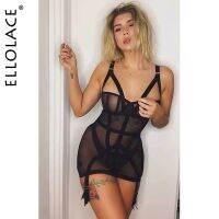 ZZOOI Ellolace Sexy Mujer Puta Lace Lingerie Dress Transparent Mini Nightgown Thongs Exotic Clothes Babydoll Sleepwear