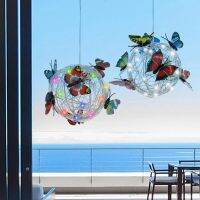 21.3inch Hanging Solar Light with Colorful Butterflies Waterproof Roaming Light Hanging Lighted Mesh Orb Decorative Hanging