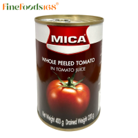 ไมก้า มะเขือเทศปอกเปลือกทั้งลูกในน้ำมะเขือเทศ 400 กรัม Mica Whole Peeled Tomato in Tomato Juice 400 g.