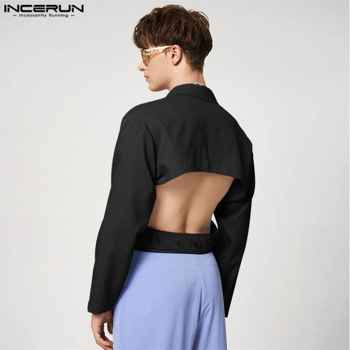 incerun-เสื้อเบลเซอร์แขนยาวสำหรับผู้ชายเสื้อแจ็กเก็ตสั้นมีเชือกผูกเสื้อยืดเสื้อท่อนบน-สไตล์ตะวันตก