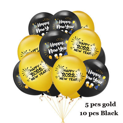 15 pcsPack 2022 New Year Latex Balloons Black Gold Confetti Happy New Year Globs for New Year Home Party Decorations Balloons