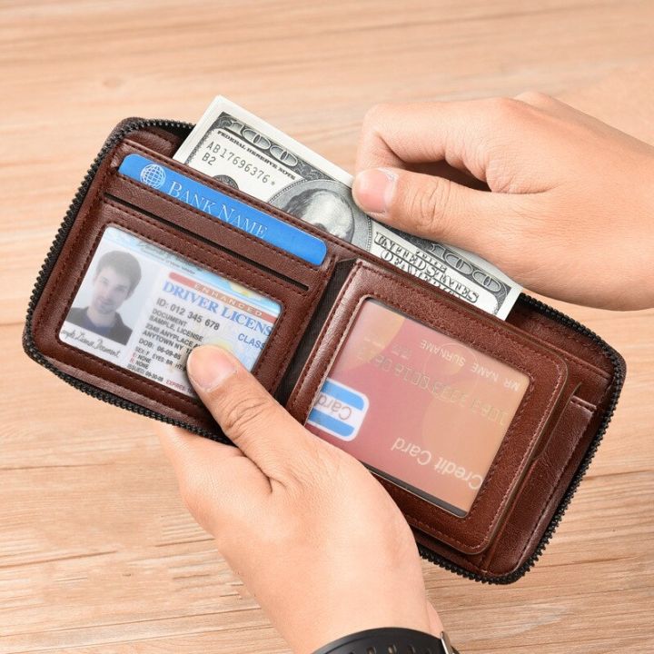2021ใหม่แฟชั่นกระเป๋ากระเป๋าเงินผู้ชายกระเป๋าสตางค์ผู้ชายซิป-rfid-ป้องกันการโจรกรรมกระเป๋าเก็บบัตรธุรกิจผู้ชายกระเป๋าสตางค์หนังผู้ชาย