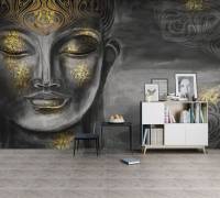 3D วอลล์เปเปอร์พระพุทธรูปสีดำ Self Adhesive Wallpaper เปลือกใหญ่พิเศษ &amp; ติดภาพจิตรกรรมฝาผนังวอลล์เปเปอร์