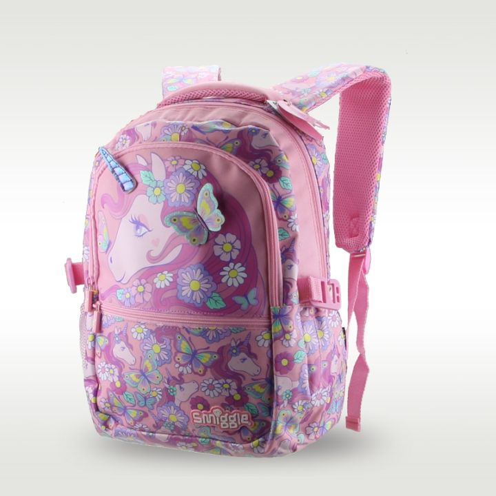 australian-high-quality-original-smiggle-children-39-s-schoolbag-girls-shoulder-backpack-pink-butterfly-unicorn-sweet-bag-16-inches