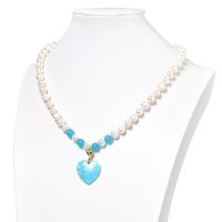 8-9mm White and Blue Beads with Blue Heart-shaped 25*24*6mm Pendant for Natural Pearls Necklace 18inch Preferred Gifts H505