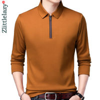 2022 Zipper Long Sleeve Polo Tee Shirt Men Casual Solid Mens Clothing Polos Shirts Mens Fashion Slim Fit Poloshirt Tops 0005