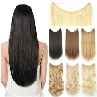 Soowee 22 26 Long Straight Blonde Synthetic Halo Hair Extensions Fish Line Invisible Hairpiece Extension Fake Hair for Girls Wig  Hair Extensions